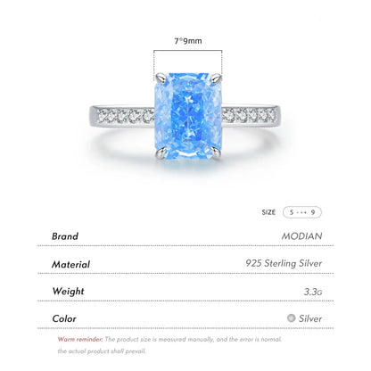 MODIAN 925 Sterling Silver Luxury High Quality Rectangle Crushed Ice Cut Zirconia Ring Wedding Engagement Fine Jewelry For Women by All Mart Bristol Ltd