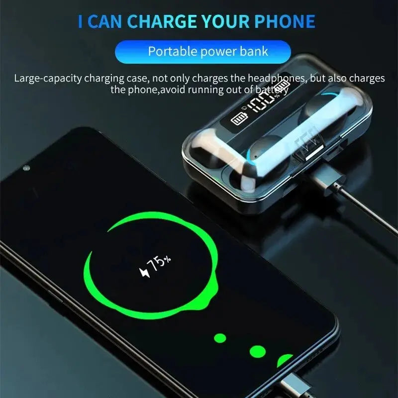 F9 Wireless Earphones Bluetooth TWS LED Dislpaly Binaural Headset Waterproof HD Calling CVC 8.0 Noise Reduction Headphones by All Mart Bristol Ltd