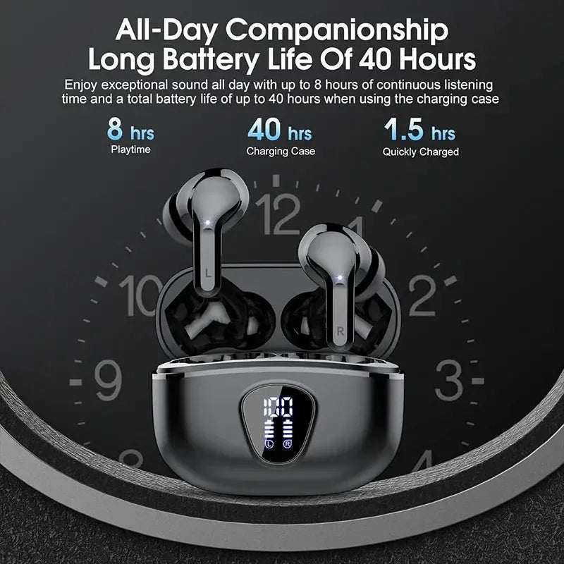 New Wireless Earbuds HiFi Stereo Headphones BT5.3 with ENC Noise Cancelling 48H LED Display Ear Buds IP7 Waterproof Earphones by All Mart Bristol Ltd