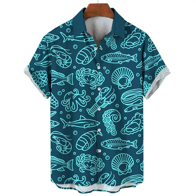 3d Print Shark Jellyfish Hawaiian Shirt For Men Casual Sea Life Animal Pattern Short Sleeve Blouse Summer Fashion Top Shirts by All Mart Bristol Ltd
