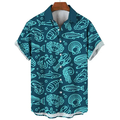 3d Print Shark Jellyfish Hawaiian Shirt For Men Casual Sea Life Animal Pattern Short Sleeve Blouse Summer Fashion Top Shirts by All Mart Bristol Ltd
