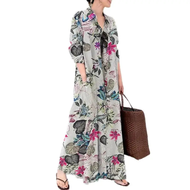 Fashion Cotton Linen Women Dress Maxi Ethnic Style Streetwear Elegant Vestidos Casual Vintage Loose Long Dresses Woman Clothes by All Mart Bristol Ltd