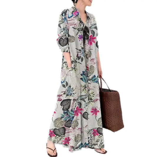 Fashion Cotton Linen Women Dress Maxi Ethnic Style Streetwear Elegant Vestidos Casual Vintage Loose Long Dresses Woman Clothes by All Mart Bristol Ltd