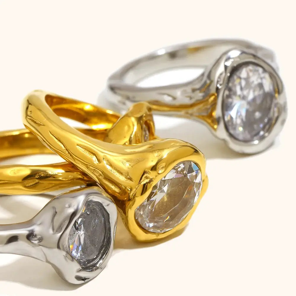 La. Muses Luxury Shiny Round Zircon Irregular Stainless Steel Women's Ring PVD Gold Plated Fashion Jewelry Accessories by All Mart Bristol Ltd
