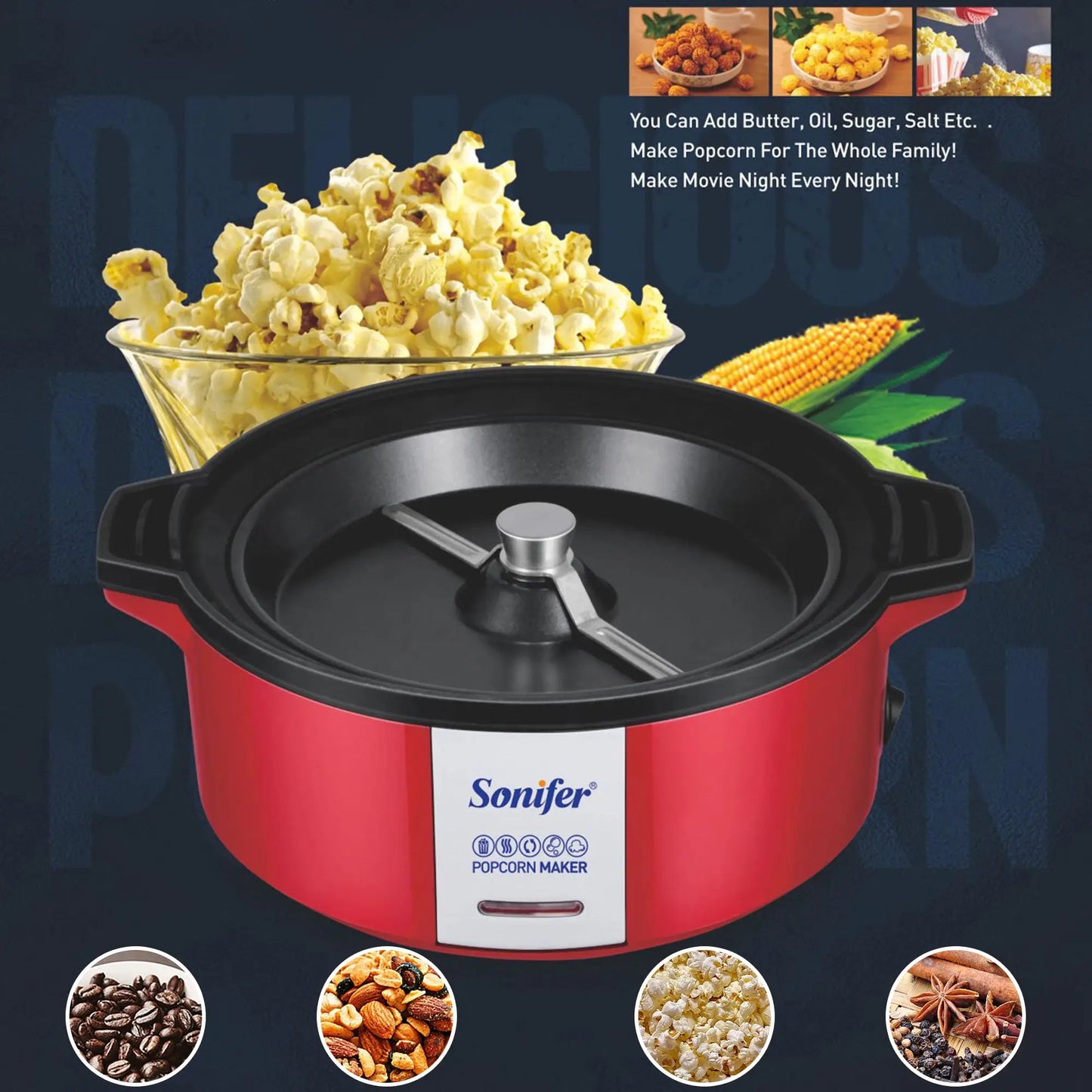 Sonifer Hot Air Popcorn Maker Oil Free Snack Machine by All Mart Bristol Ltd