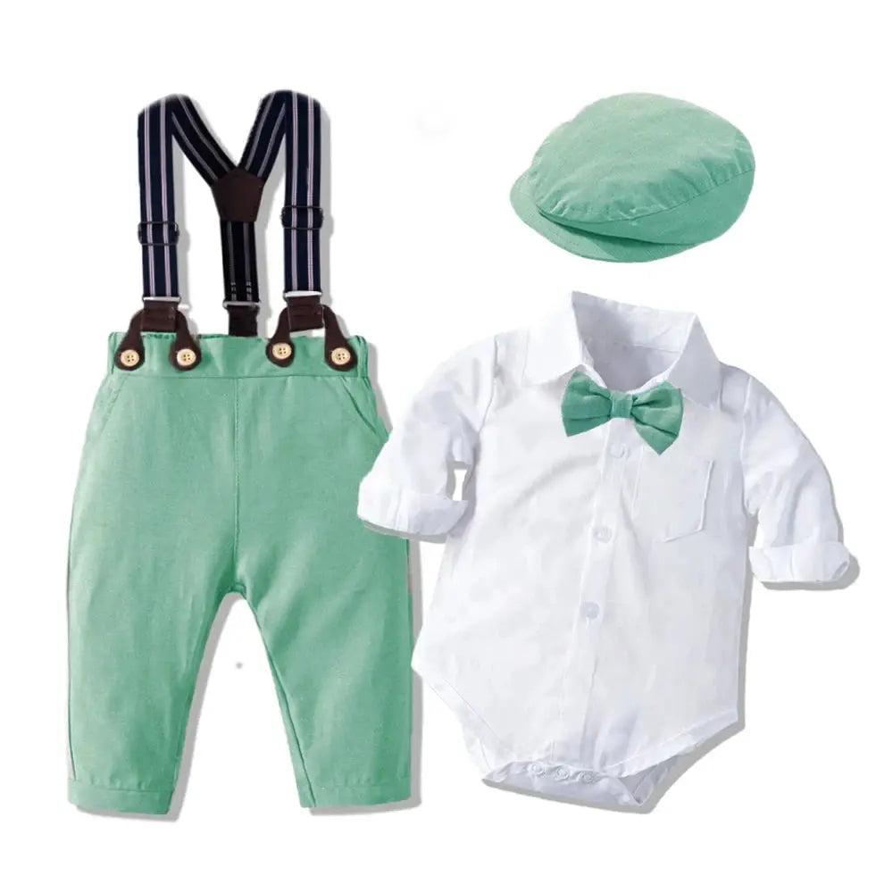 Baby Boy Birthday Gentleman Romper Clothes Set with Hat Cotton Spring Fall Toddler Kid Printed Bodysuit Dress Infant Outfit Suit by All Mart Bristol Ltd
