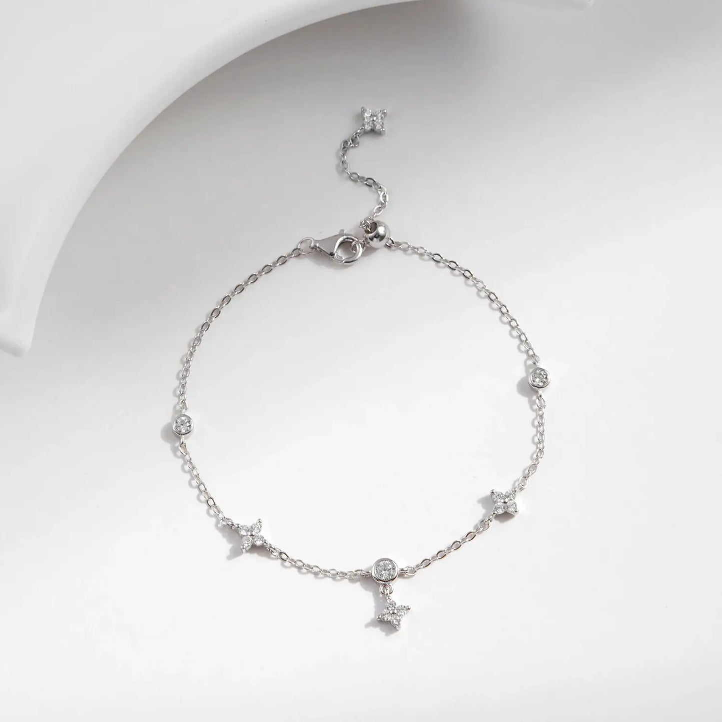 MODIAN Sparkling CZ Bracelet 925 Sterling Silver Delicate Four Leaf Clover Charm Bracelet For Women Fine Jewelry Vacation Gift by All Mart Bristol Ltd