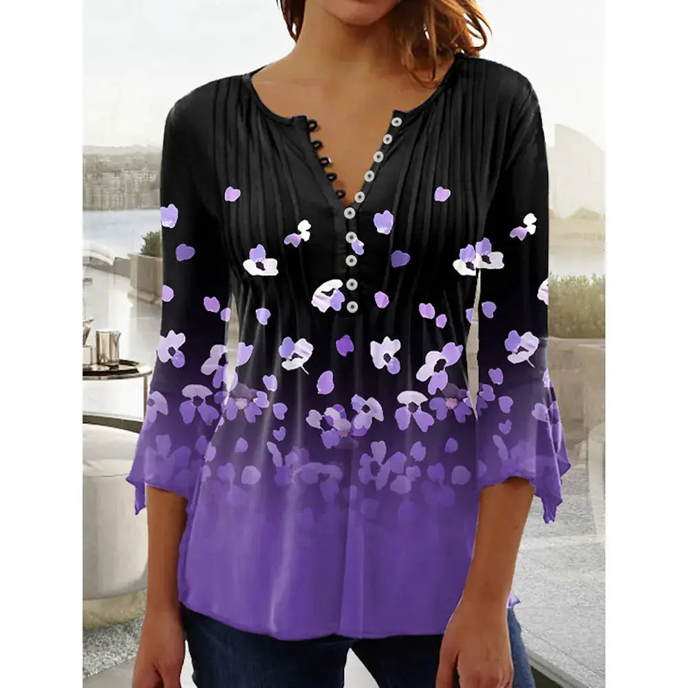 Women'S V-Neck Button-Down T-Shirt Street Trend Top Fashion V-Neck Clothing Printed Women'S T-Shirt Casual Everything T-Shirt by All Mart Bristol Ltd