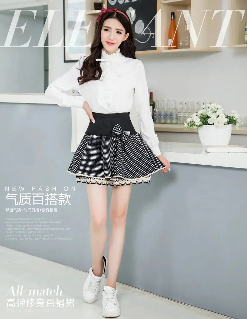 Zuolunouba Summer Slim Preppy Skirt Women Flower Bow Mini Tutu Style Elasticity Lace Skirts Shorts Lady High Waist Student by All Mart Bristol Ltd
