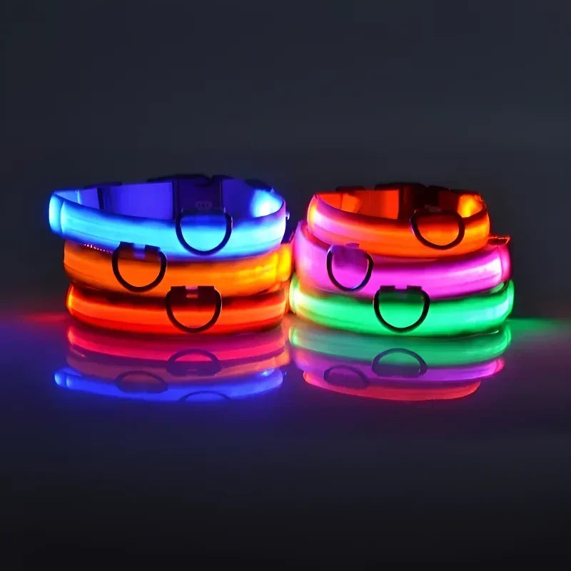 Dog Collar Nylon LED Night Safety Flashing Glow In The Dark Pet Dog Leash pet Dogs Luminous Fluorescent dog accessories collar by All Mart Bristol Ltd