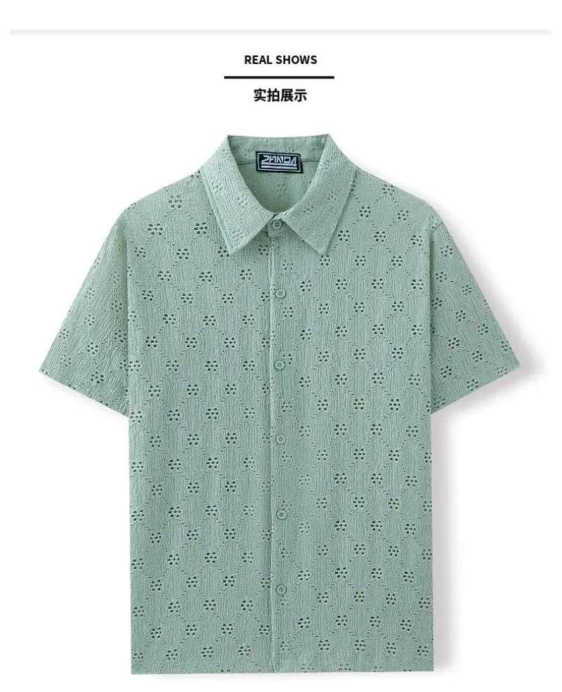 Jacquard Fabric Cuban Collar Short-sleeved Shirts【 Luxury Men's Wear 】 High-quality Business Casual Shirts for Men in Summer by All Mart Bristol Ltd