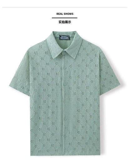 Jacquard Fabric Cuban Collar Short-sleeved Shirts【 Luxury Men's Wear 】 High-quality Business Casual Shirts for Men in Summer by All Mart Bristol Ltd