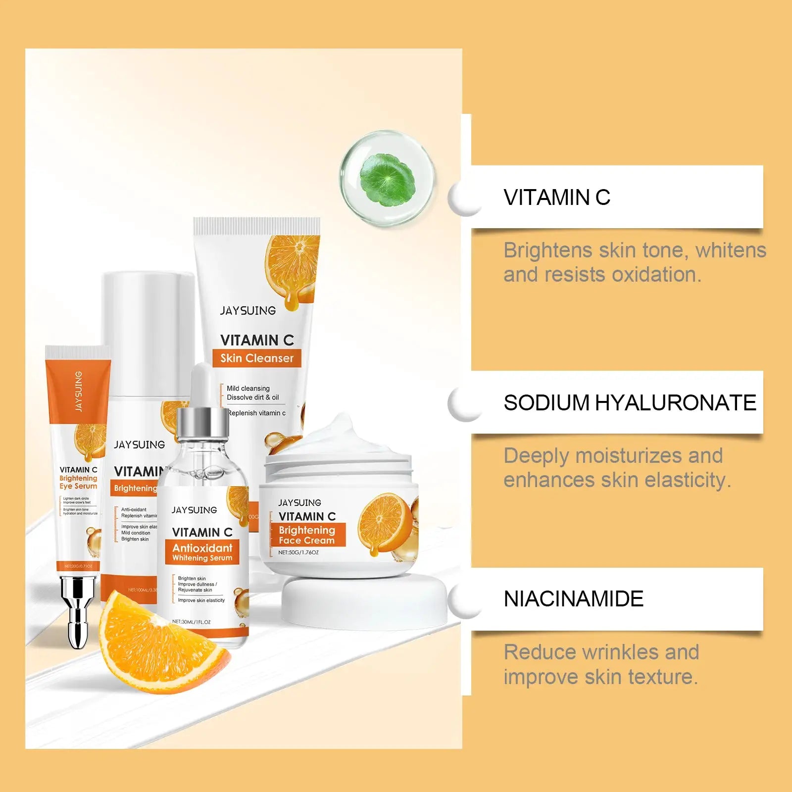 Vitamin C Skincare Set Face Whiten Cream Dark Spots Serum Cleaning Facial Cleanser Moisturizer Toner Firming Eye Cream Skin Care by All Mart Bristol Ltd
