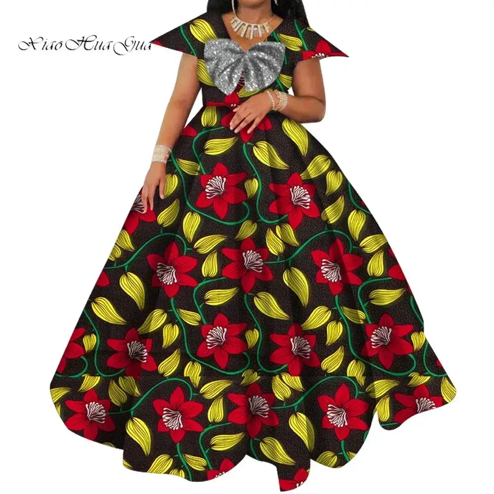 Bazin Riche African Print Dresses for Women Short Sleeve Long Wedding Dress Party Vestido Cotton Women African Clothing WY6098 by All Mart Bristol Ltd