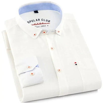 Men‘s Solid Button-Down Collar Dress Shirt - Breathable Cotton-Linen Blend - Long Sleeve, Slim-fit - Spring Summer Casual Chic by All Mart Bristol Ltd