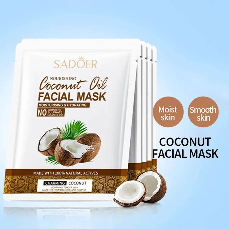 5pcs SADOER Coconut Face Mask Facial skincare Moisturizing Anti Wrinkle Hydrating Whitenting Facial Masks Face Skin Care by All Mart Bristol Ltd