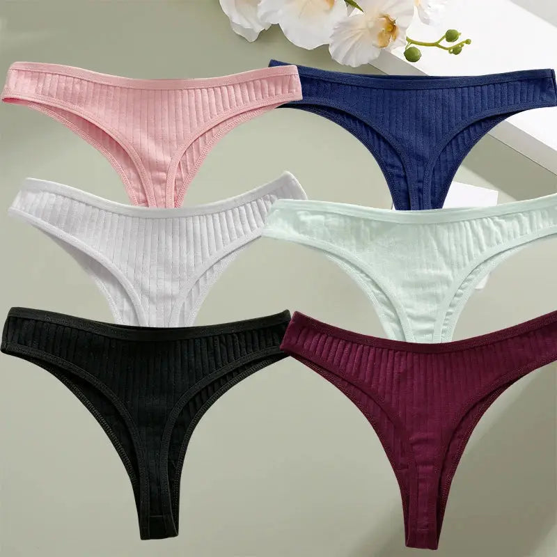 6PCS/Set Cotton Panties G-String Women Panties Sexy Underwear Female Lingerie Thong Briefs for Woman Solid Color Intimate Pantys by All Mart Bristol Ltd