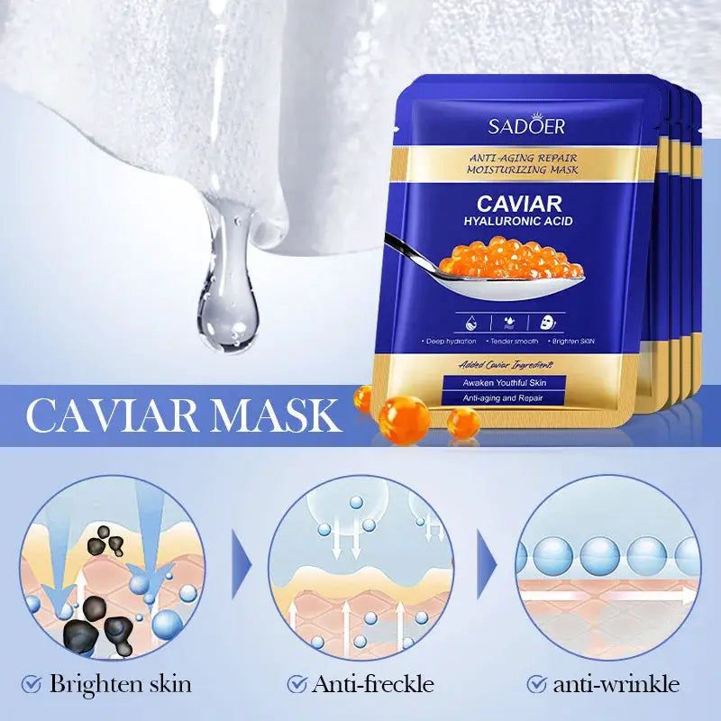 5pcs SADOER Caviar Hyaluronic Acid Moisturizing Facial Masks Brightening Firming Hydrating Face Mask Facial Skin Care Products by All Mart Bristol Ltd