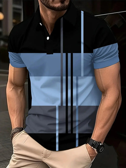 New Male Golf Stripe Polo Men's Casual Short-Sleeved Polo Shirt Solid Color Lapel Fashion Business Sports Breathable T-Shirt Top by All Mart Bristol Ltd