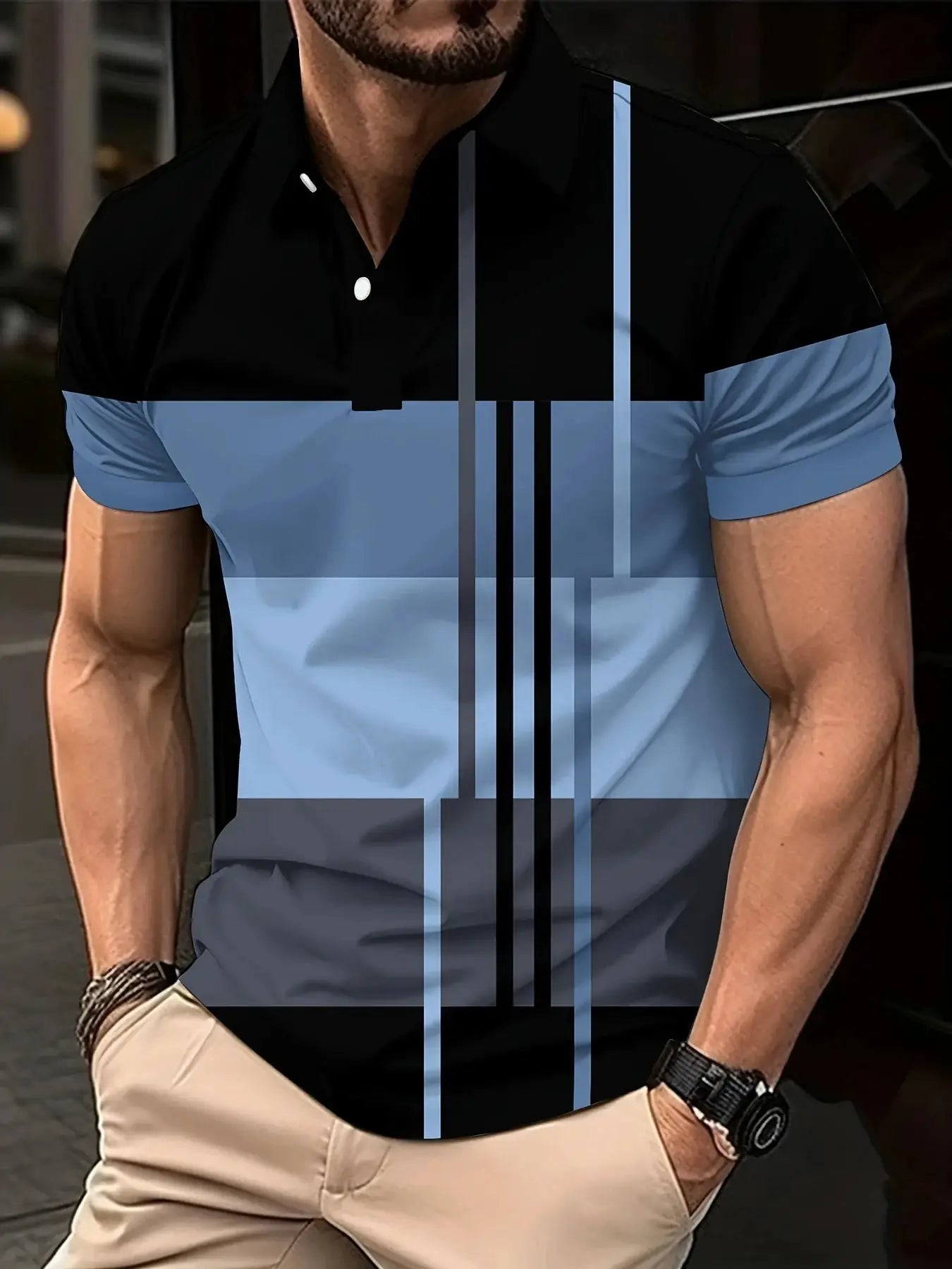 New Male Golf Stripe Polo Men's Casual Short-Sleeved Polo Shirt Solid Color Lapel Fashion Business Sports Breathable T-Shirt Top by All Mart Bristol Ltd