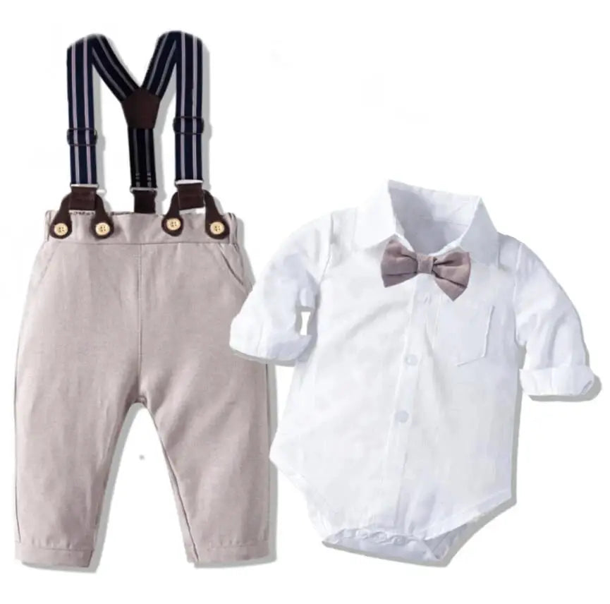 Baby Boy Birthday Gentleman Romper Clothes Set with Hat Cotton Spring Fall Toddler Kid Printed Bodysuit Dress Infant Outfit Suit by All Mart Bristol Ltd