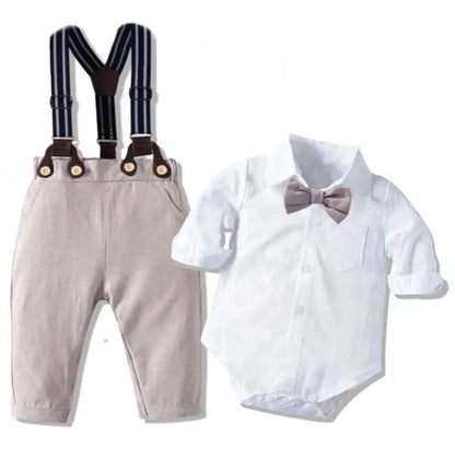 Baby Boy Birthday Gentleman Romper Clothes Set with Hat Cotton Spring Fall Toddler Kid Printed Bodysuit Dress Infant Outfit Suit by All Mart Bristol Ltd