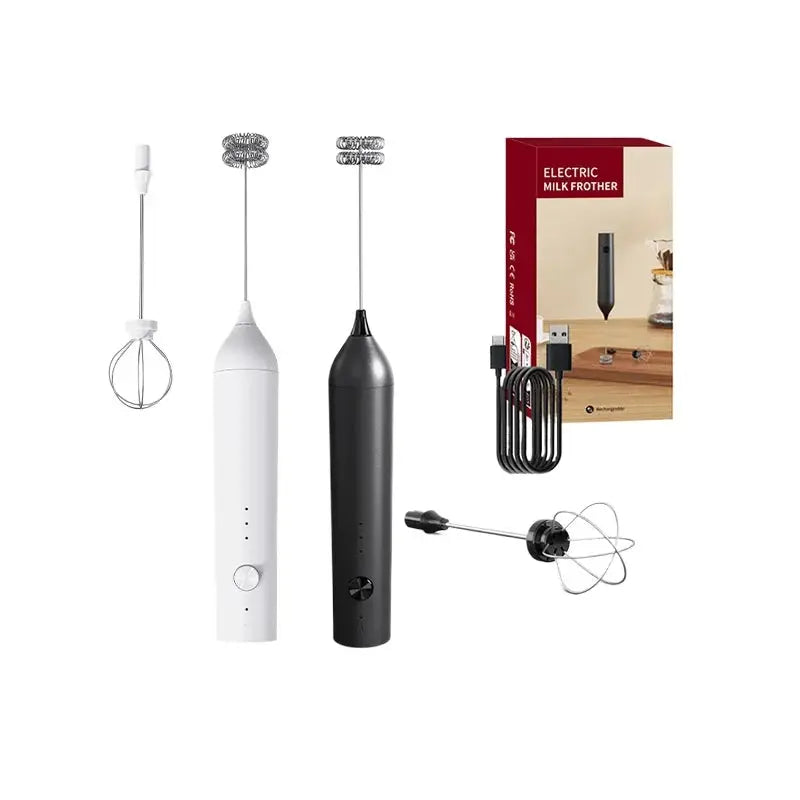 2in1 Milk Frother USB Rechargeable Electric Egg Beater Whisk Coffee Mixer Double Heads Milk Frothers Baking Stirrer Food Blender by All Mart Bristol Ltd