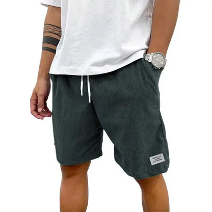 Summer Men's Solid Corduroy Shorts with Drawstring Casual Elastic Waist Fit for Outdoor Daily Activities Streetwear by All Mart Bristol Ltd