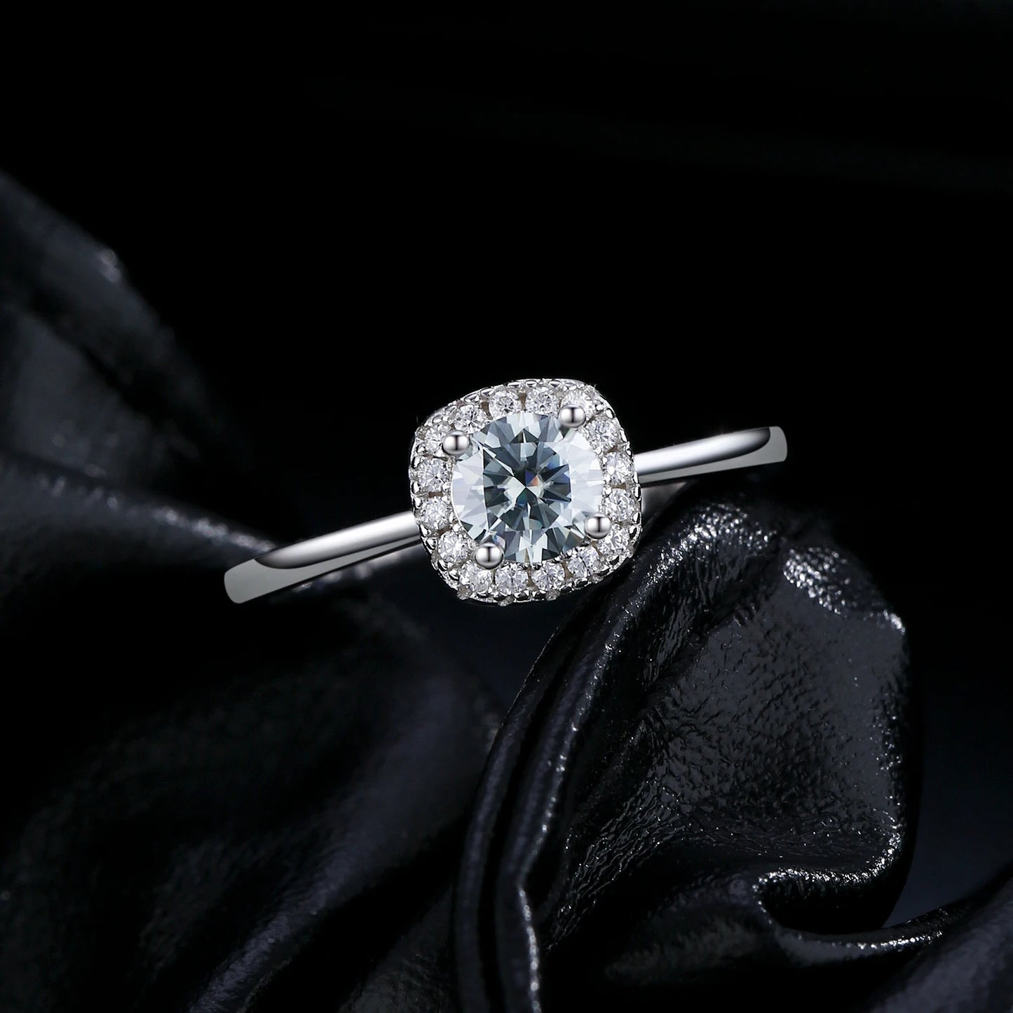 MODIAN D Color Gray Moissanite Rings 925 Sterling Silver Fashion Sparkle Square Halo Ring For Women Wedding Fine Jewelry Gift by All Mart Bristol Ltd