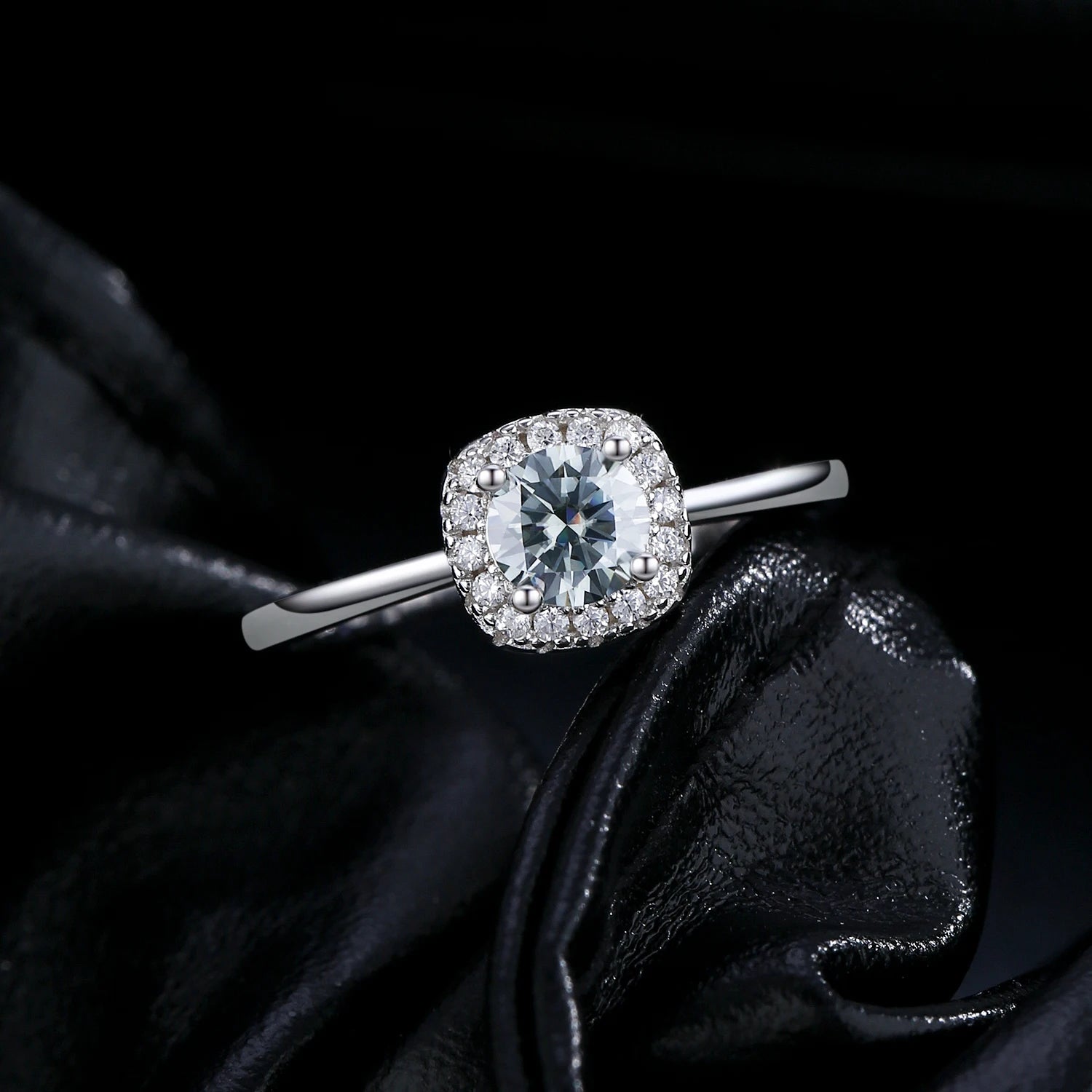 MODIAN D Color Gray Moissanite Rings 925 Sterling Silver Fashion Sparkle Square Halo Ring For Women Wedding Fine Jewelry Gift by All Mart Bristol Ltd