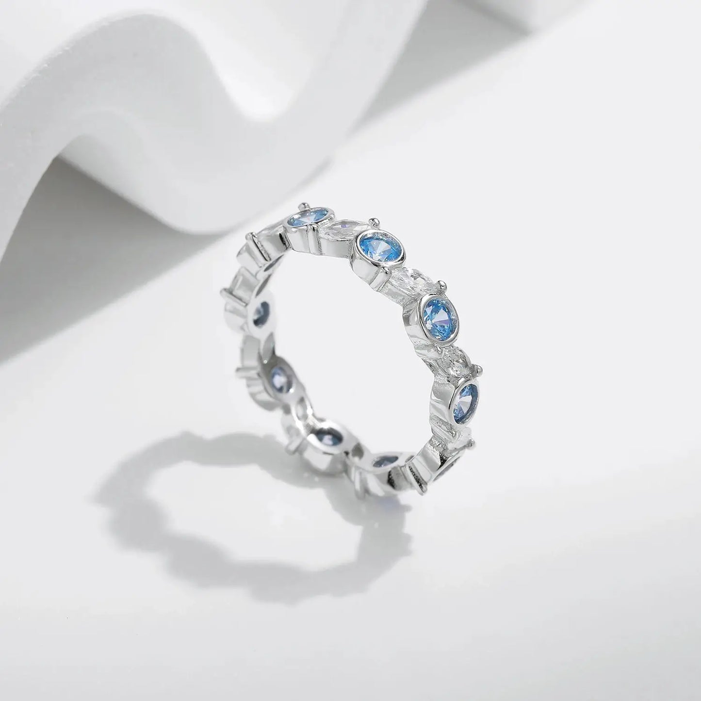 MODIAN 925 Sterling Silver Ocean Round Blue CZ Eternal Ring Trendy Stackable Delicate Fine Jewelry Fro Women Vacation Gifts by All Mart Bristol Ltd