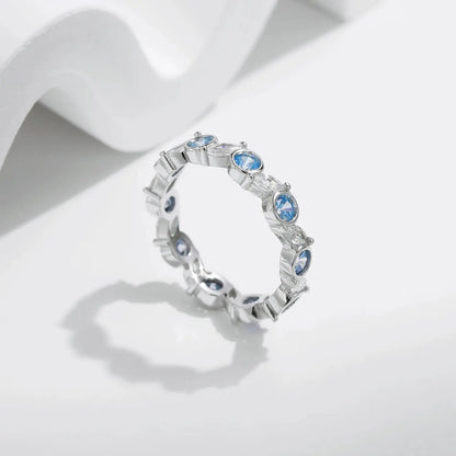 MODIAN 925 Sterling Silver Ocean Round Blue CZ Eternal Ring Trendy Stackable Delicate Fine Jewelry Fro Women Vacation Gifts by All Mart Bristol Ltd