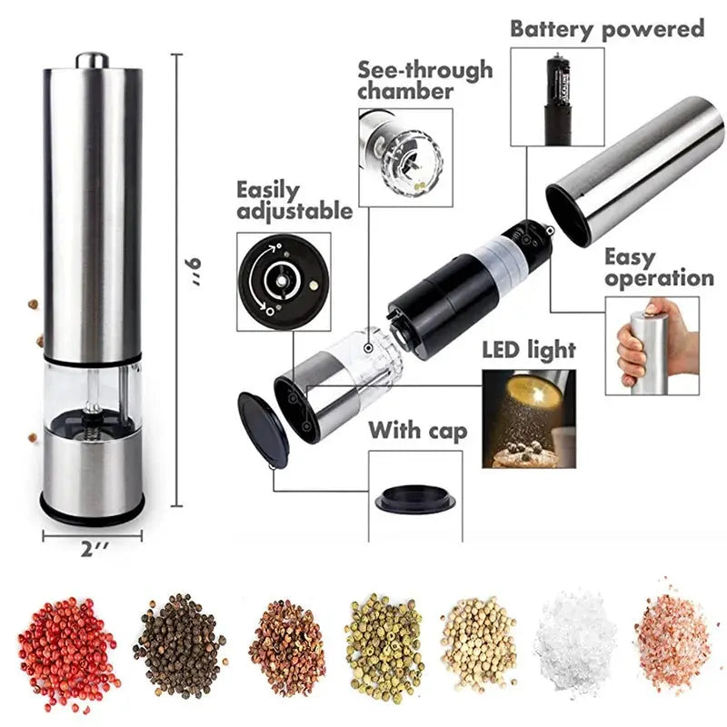 Electric Stainless Steel Salt and Pepper Grinder Set by All Mart Bristol Ltd