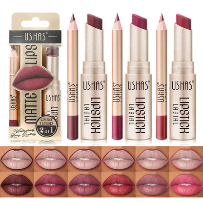 USHAS 12 Color Lip Liner + LIPSTICK Set Easy Coloring Matte Lipstick Long lasting nude red lipstick by All Mart Bristol Ltd