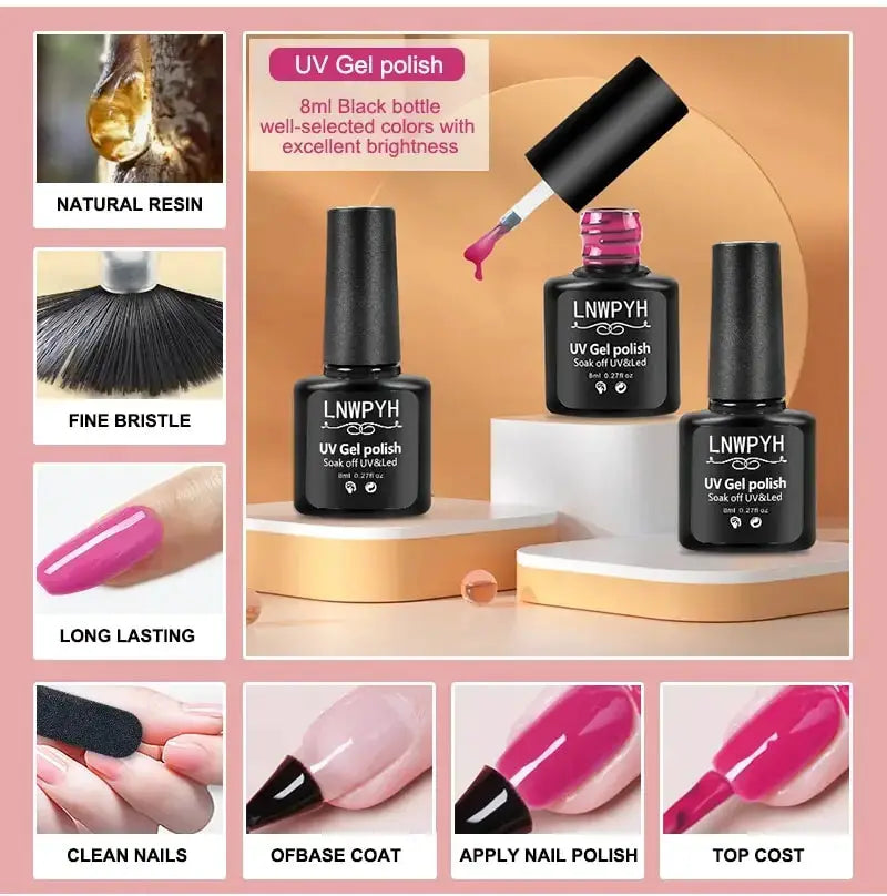 LNWPYH Gel Nail Polish Set Nail Gel Kit 26 Color Semi Permanent UV Led Gel Varnish Soak Off Nail Lacquers Base Coat Top Coat Kit by All Mart Bristol Ltd