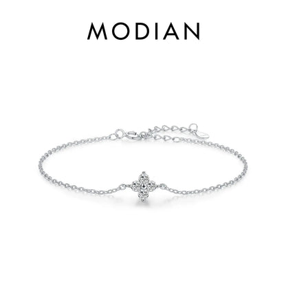 MODIAN 925 Sterling Silver Stackable Four Leaf Clover CZ Bracelet For White Gold Plated Link Chain Women Party Fine Jewelry by All Mart Bristol Ltd