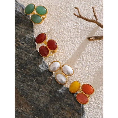 Yhpup Natural Aventurine Agate Stone Shell Pearl Flower Adjustable Ring Fashion Stainless Steel Charm Finger Jewelry Accessories by All Mart Bristol Ltd