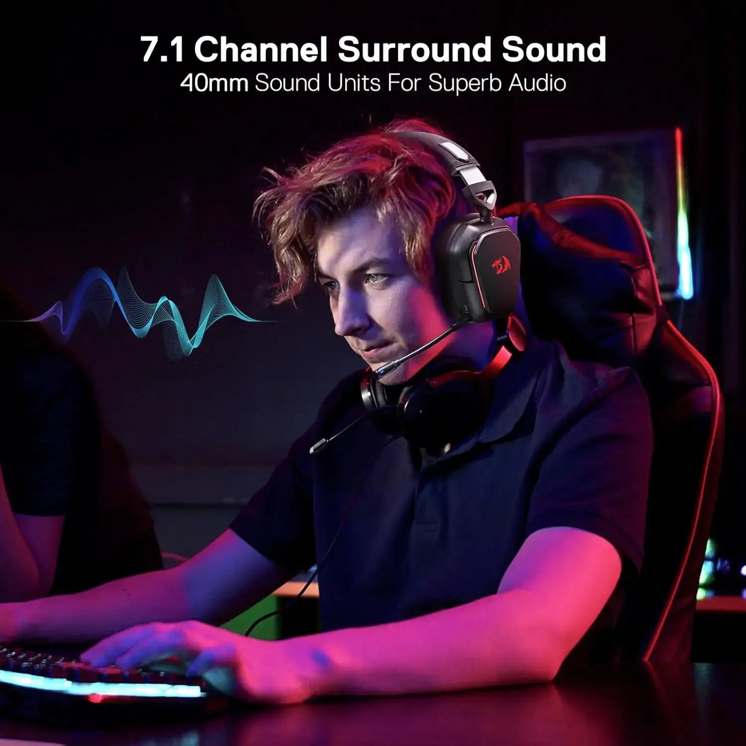 Redragon H868 3-Mode Wireless RGB Gaming Headset 7.1 Surround Sound 40 mm Drivers Noise-canceling Microphone Over-Ear Headphones by All Mart Bristol Ltd
