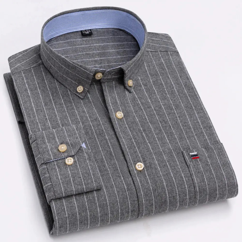 Men's Trendy Plaid Striped Lapel Collar Design Cotton Dress Shirts, Long Sleeve Casual Button Up Commuter Shirt For Spring/Fall by All Mart Bristol Ltd