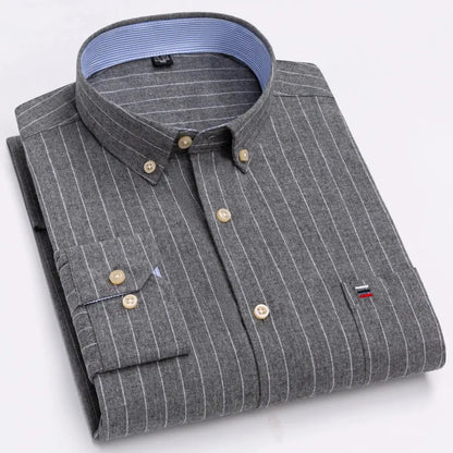 Men's Trendy Plaid Striped Lapel Collar Design Cotton Dress Shirts, Long Sleeve Casual Button Up Commuter Shirt For Spring/Fall by All Mart Bristol Ltd