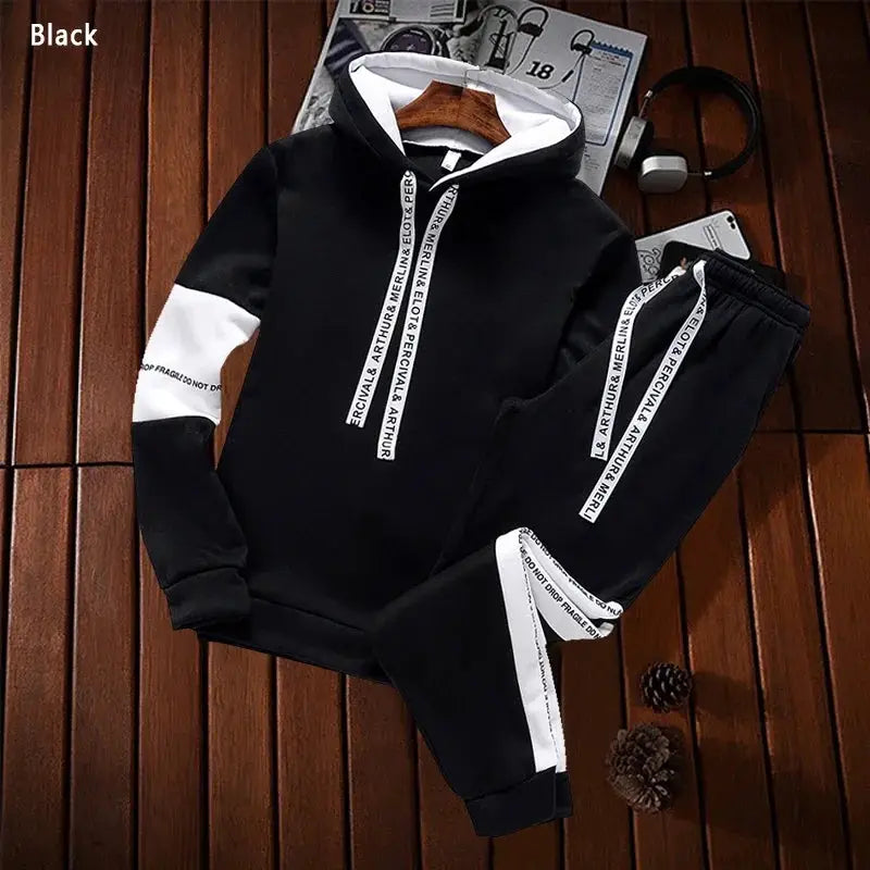 Mens Tracksuit Casual Luxury Hooded Sweatshirt High Quality Classic Black White Simplicity Suit Or Top Or Pants Jogging Clothing by All Mart Bristol Ltd