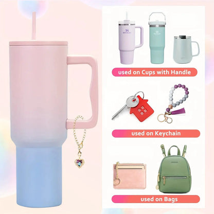 2pcs/pack Heart-Shaped Crystal Charms For Tumblers, 0.59inch Golden Chain Cup Accessories, Beverage Identifier For Stanley Cups by All Mart Bristol Ltd