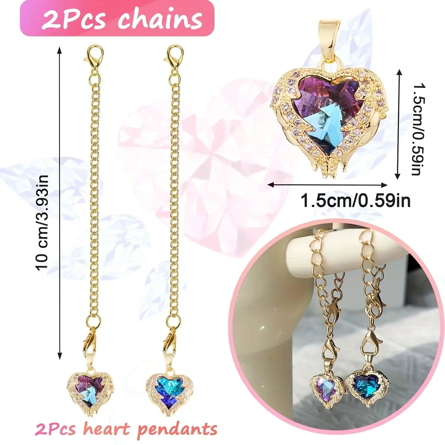 2pcs/pack Heart-Shaped Crystal Charms For Tumblers, 0.59inch Golden Chain Cup Accessories, Beverage Identifier For Stanley Cups by All Mart Bristol Ltd