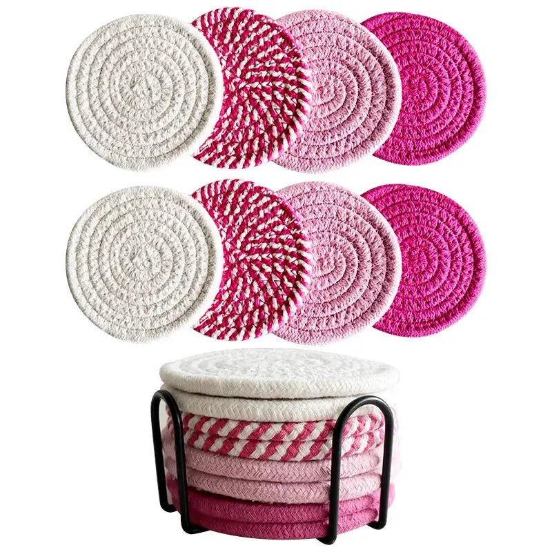 8Pcs Cup Coasters for Drinks Absorbent Woven Coaster Set with Holder Farmhouse Cloth Fabric Cup Coasters for Coffee Tea by All Mart Bristol Ltd