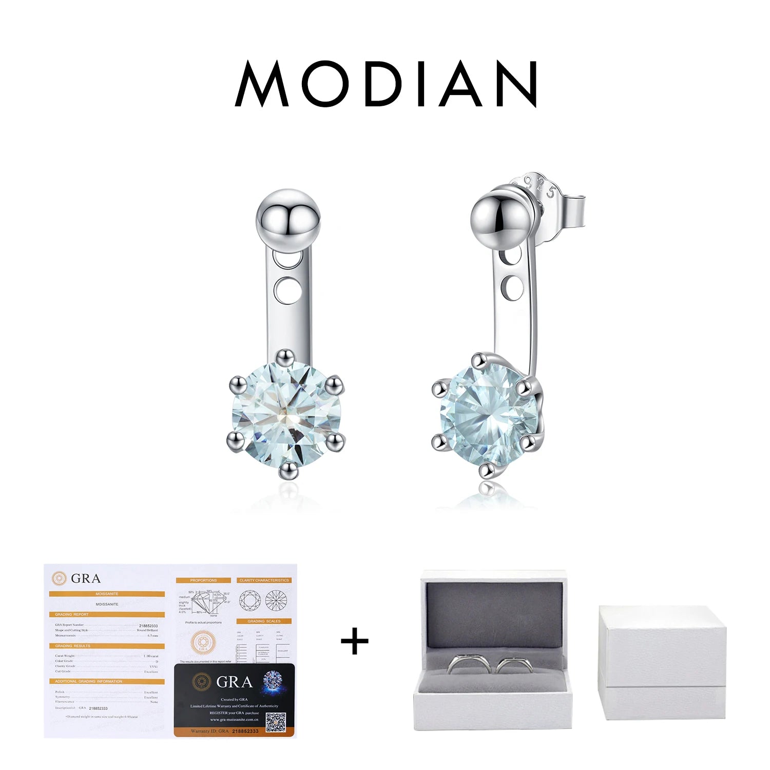 MODIAN D Color VVS1 Round Teal Moissanite Ear Climbers 925 Sterling Silver Luxury Trendy Stud Earrings For Women Fine Jewelry by All Mart Bristol Ltd