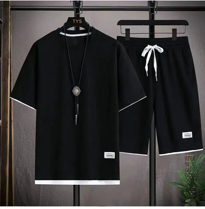 2026 new Summer Men's Waffle Sets Casual T-Shirt And Shorts Set Male Sports Suit Solid Color Tracksuit Loose Suits by All Mart Bristol Ltd