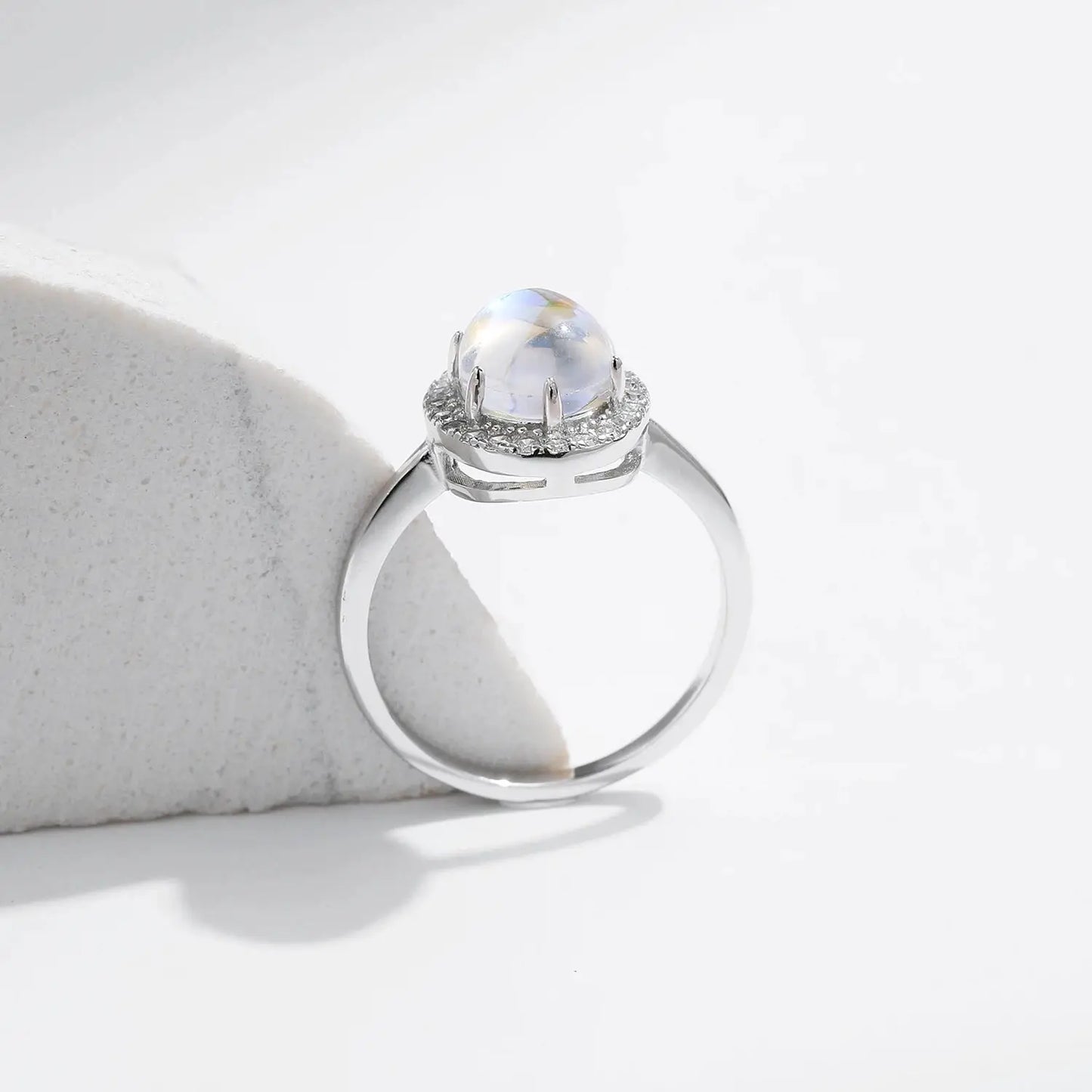 MODIAN 925 Sterling Silver Delicate Luxurt Oval Moonstone Party Finger Ring Shiny Rainbow Color Fine Jewlry For Women Gift by All Mart Bristol Ltd