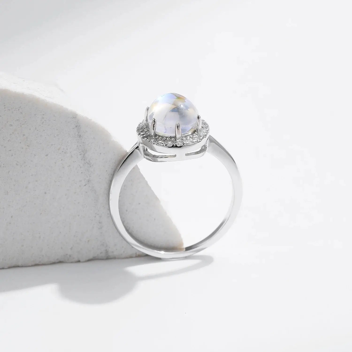 MODIAN 925 Sterling Silver Delicate Luxurt Oval Moonstone Party Finger Ring Shiny Rainbow Color Fine Jewlry For Women Gift by All Mart Bristol Ltd