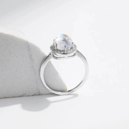 MODIAN 925 Sterling Silver Delicate Luxurt Oval Moonstone Party Finger Ring Shiny Rainbow Color Fine Jewlry For Women Gift by All Mart Bristol Ltd
