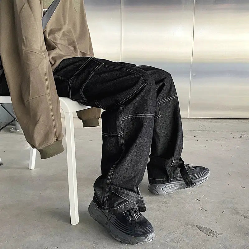 Men Jeans Wide Leg Denim pants Loose Straight Baggy Men's Jeans hip hop Streetwear Skateboard Neutral denim Trousers Cargo jeans by All Mart Bristol Ltd